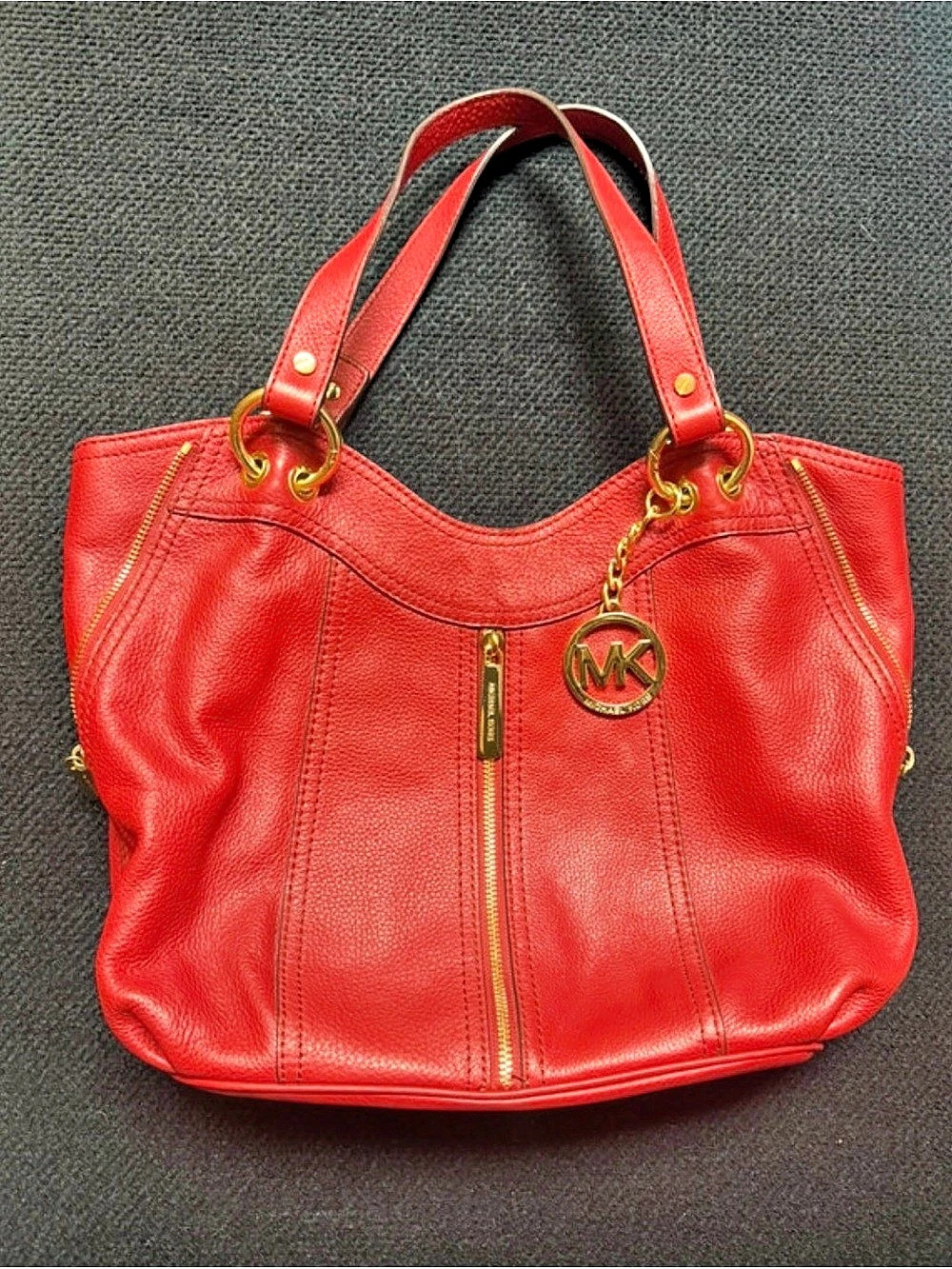 Michael Kors Center Stripe Leather Shoulder Bag in Red NWT